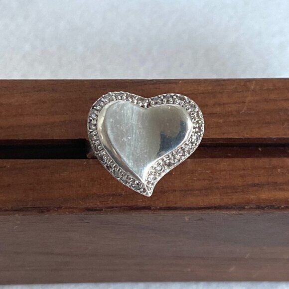 Sterling Silver 925 Cubic Zirconia Polished Modernist Asymmetric Heart Ring 6.75 - Picture 5 of 16